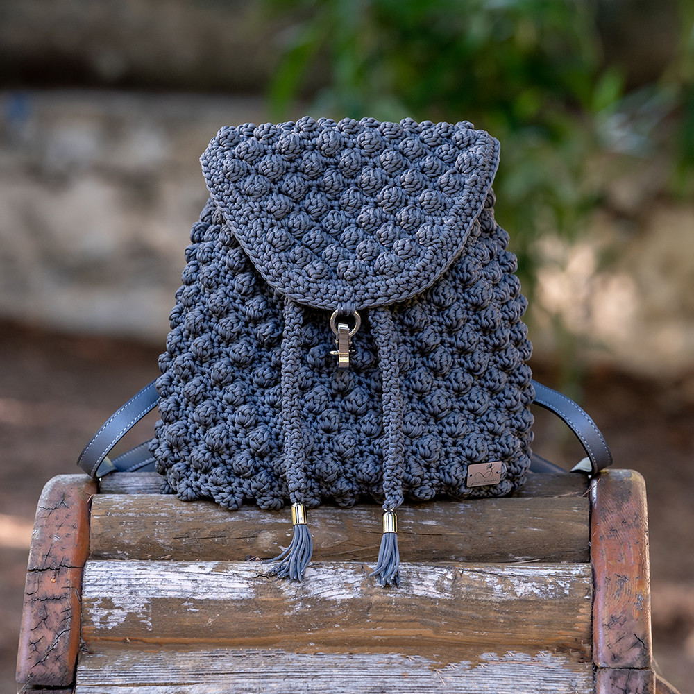 Handmade Knitted Backpack With Raspberry Knitting