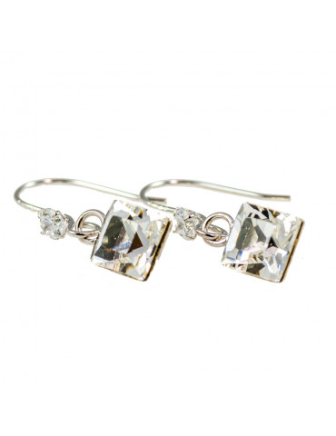 Silver 925 Wire Hook Earrings with Transparent Swarovski Crystals