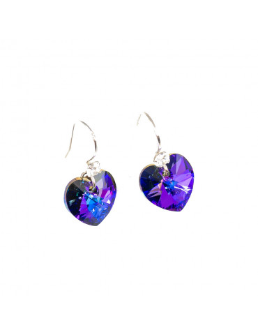 Silver Heart Shaped Wire Hook Earrings with Swarovski Crystals