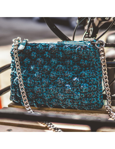 Small Handmade Shoulder Bag in Bubblegum – Petrol Blue Shades
