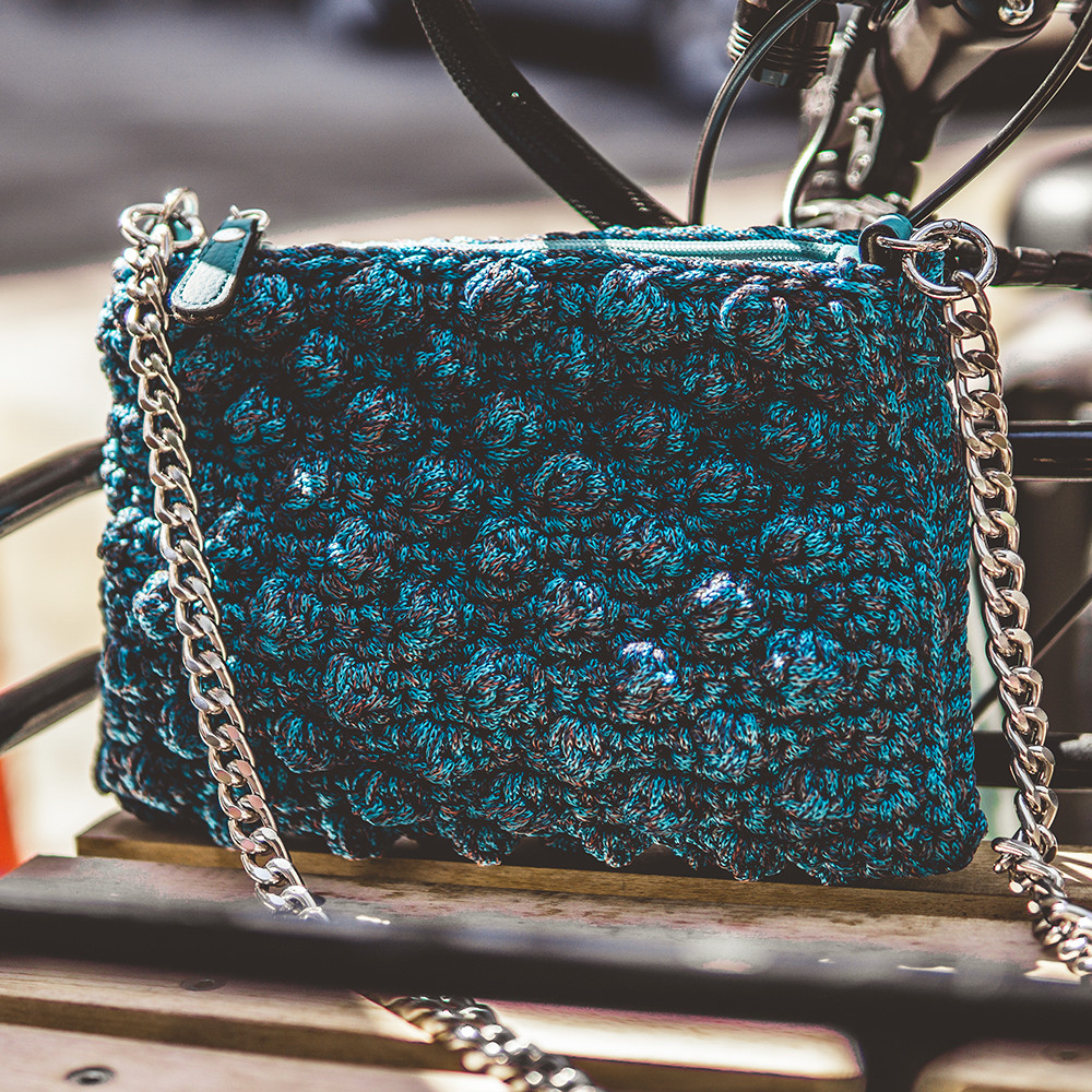 Small Handmade Shoulder Bag in Bubblegum Petrol Blue Shades